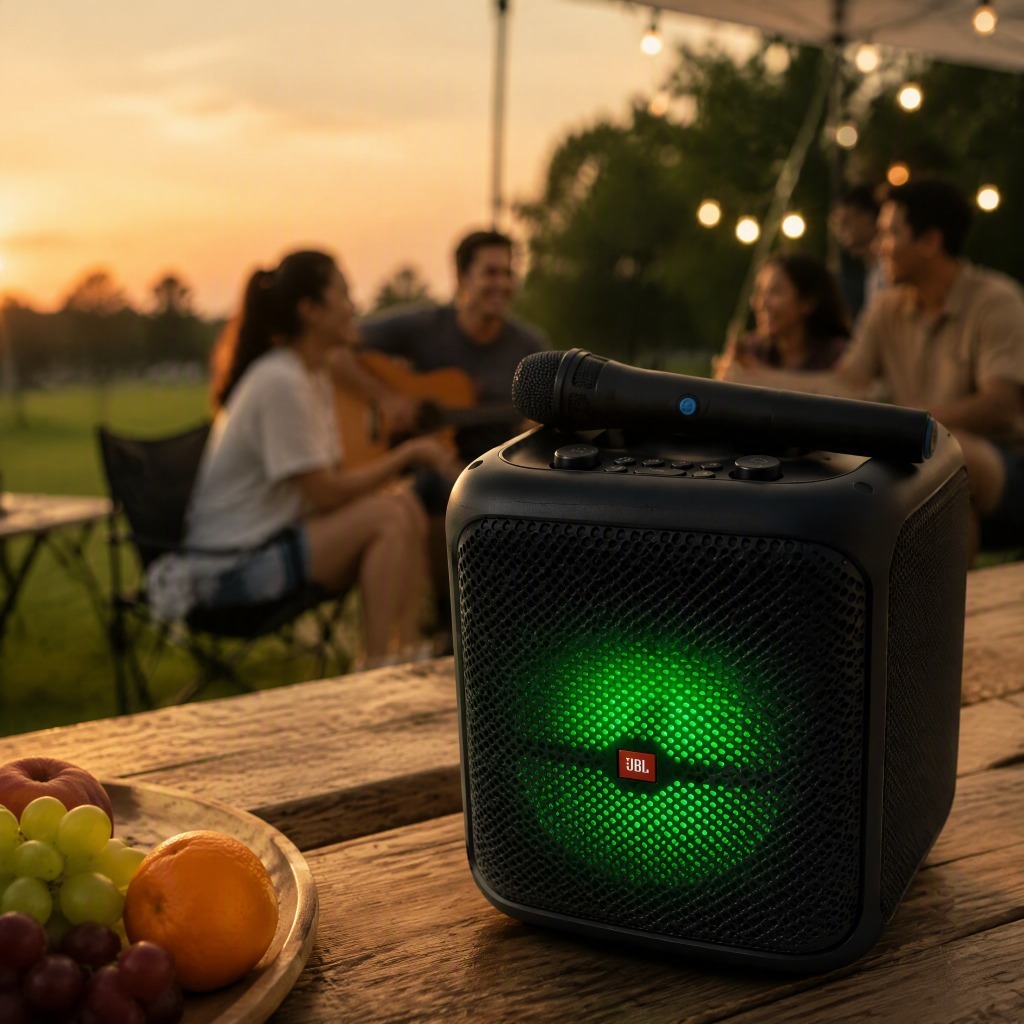 JBL KTS 2308 Speaker Karaoke Portable JBL dengan Mic Wireless Bluetooth LED RGB Hijau Baterai Tahan 