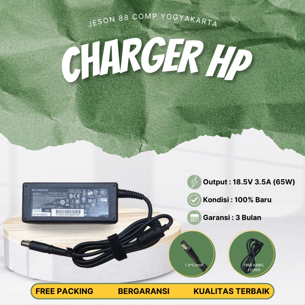 Charger Laptop HP Compaq N193 CQ35 CQ40 CQ42 CQ45 2530P 2540P 18.5V 3.5A (65W) 7.4*5.0mm