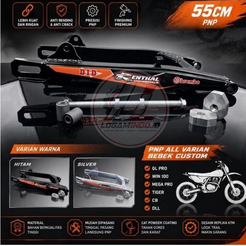 Custom Swing Arm Bebek Trail GTX Replika KTM 55cm GL PRO CB WIN Tiger Mega Pro LOGAMINDO