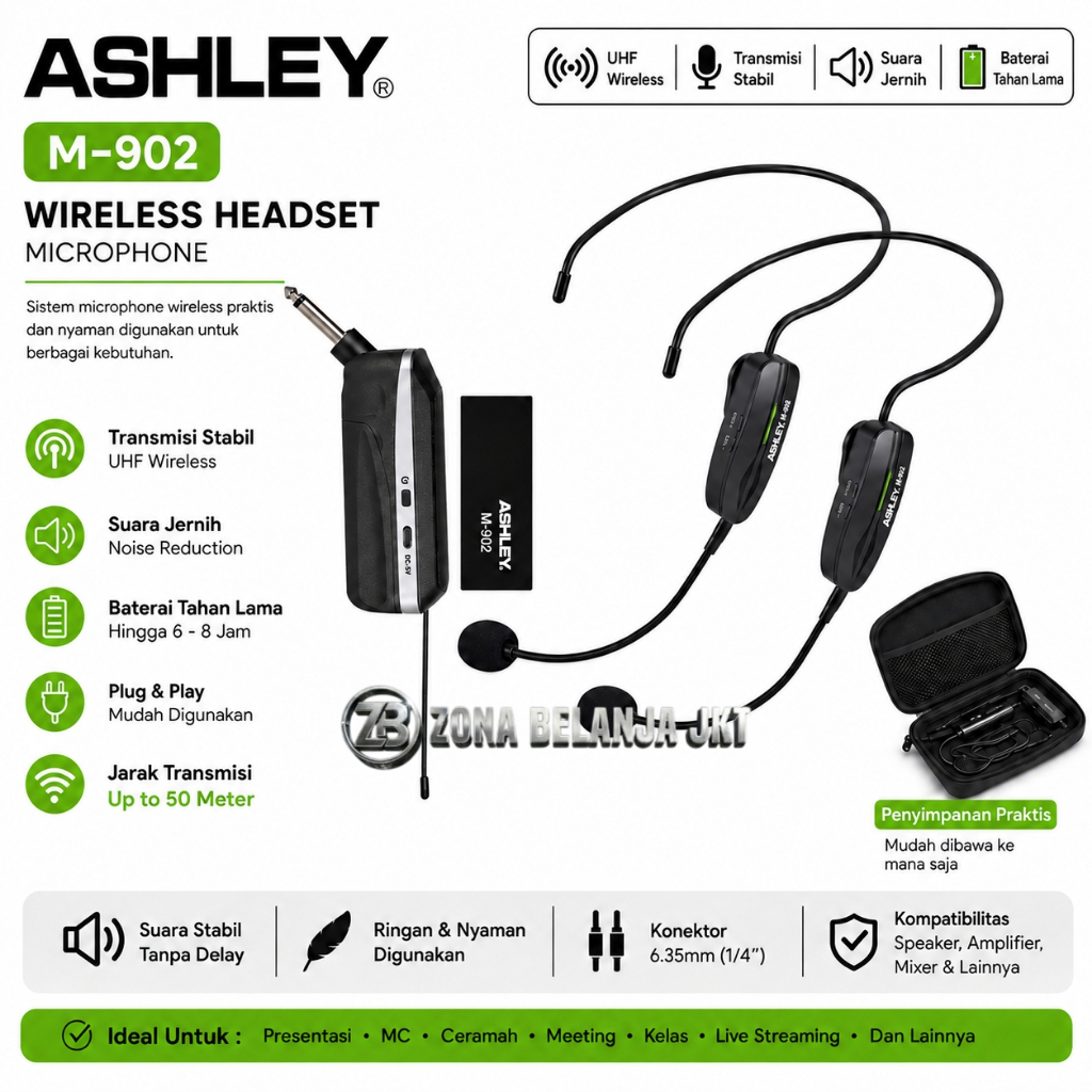 Mic Wireless Headset Ashley M 902 2 Mic Headset Bando Imam Masjid Presentasi Senam Murah Berkualitas