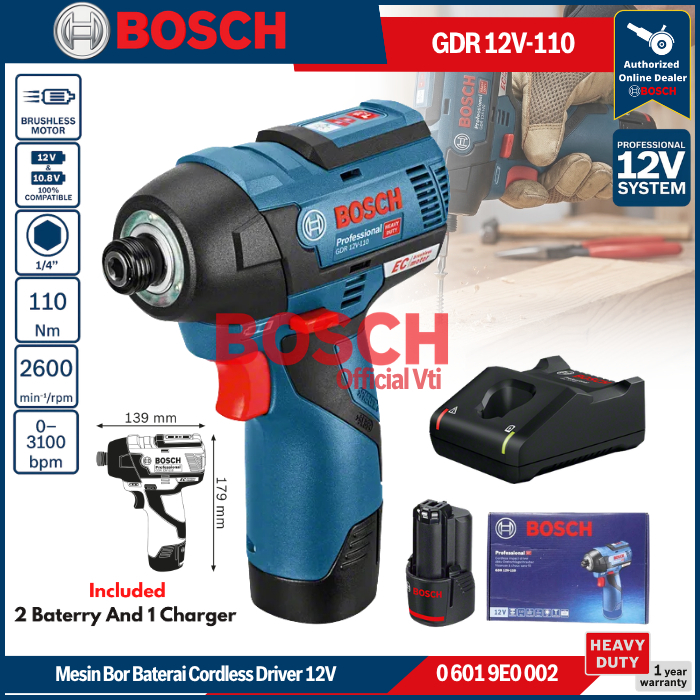 BOSCH GDR 12V-110 Mesin Obeng Baterai Cordless Impact Driver 12V GDR12V-110