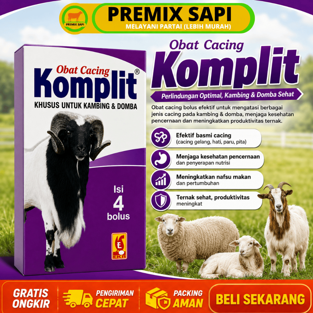 OBAT CACING KOMPLIT KAMBING 1 KOTAK (4 BOLUS) EKA FARMA - Atasi Cacing Gilik Pita Hati Kambing Domba
