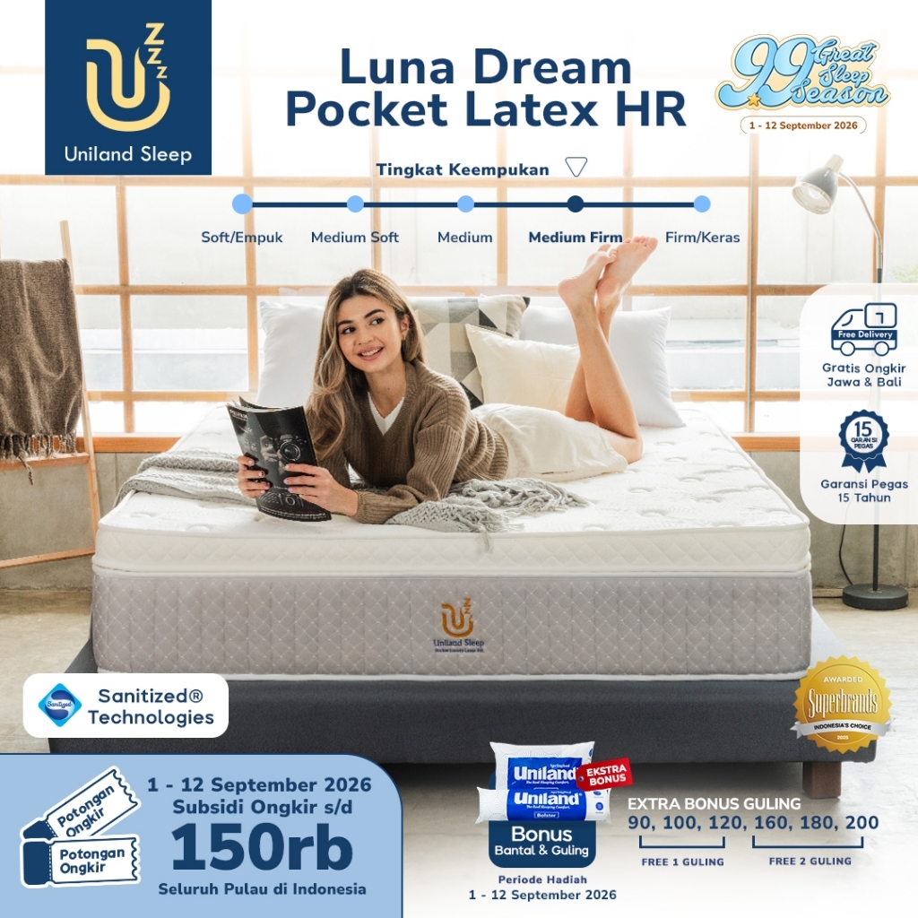 Uniland Sleep Kasur Pocket Spring Luna Dream Latex HR 33cm