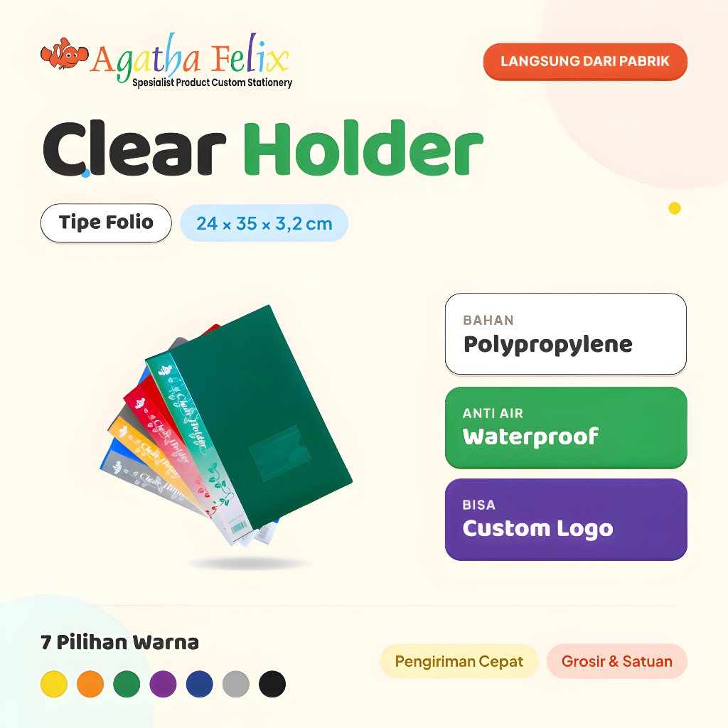 Map Clear Holder F4 | Map Plastik Clear Holder F4  - lembaran 10 - 120 | Agatha Felix