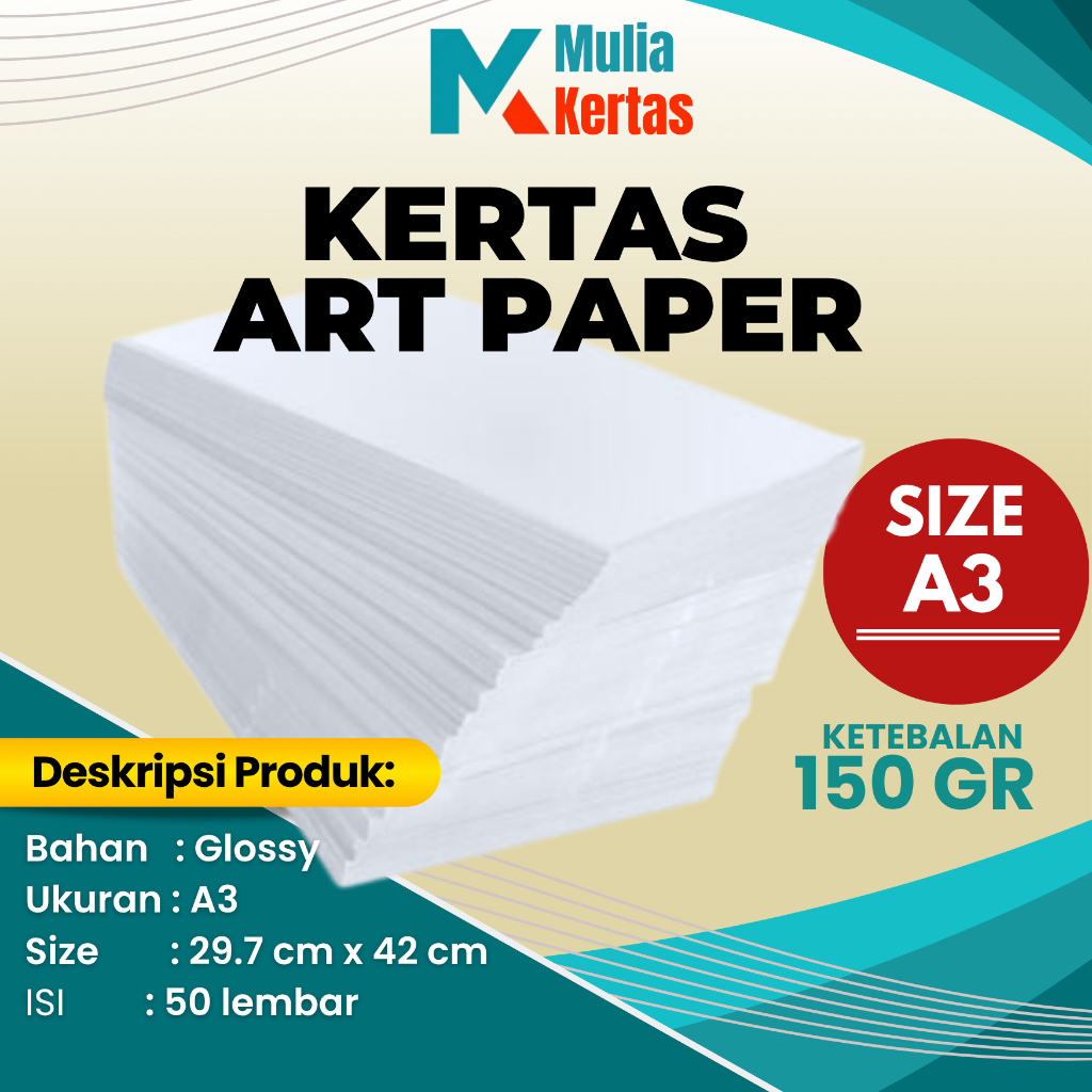 Kertas Art Paper A3 150 gsm / Art Paper A3 150 Gr - Isi 50 lembar/Pack