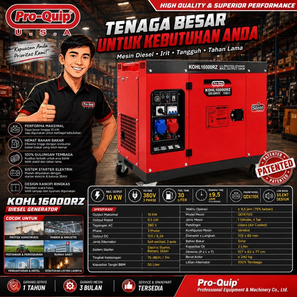Genset Silent Pro-Quip USA KOHL15000 / KOHL16000RZ - 10000Watt