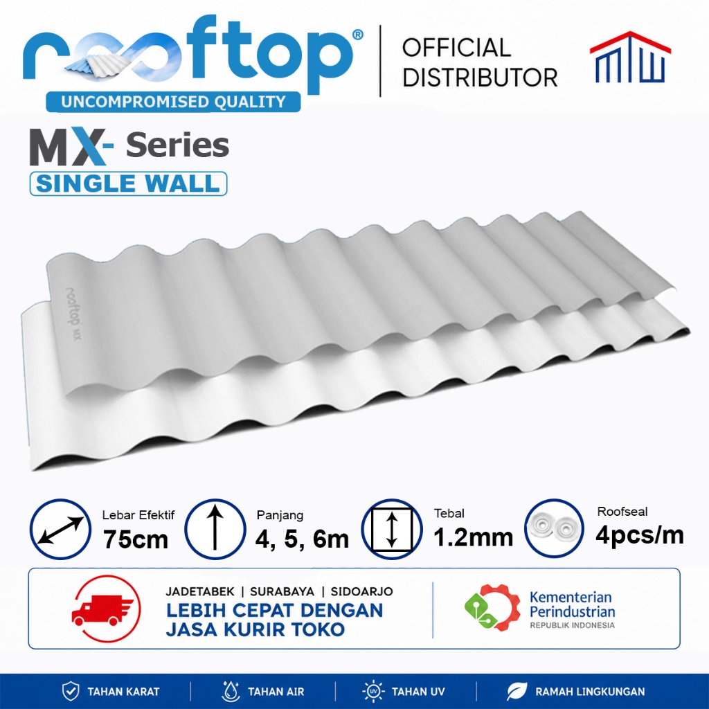Atap Plastik Single Wall 1,2mm ROOFTOP MX uPVC Atap/Kanopi Lurus & Melengkung