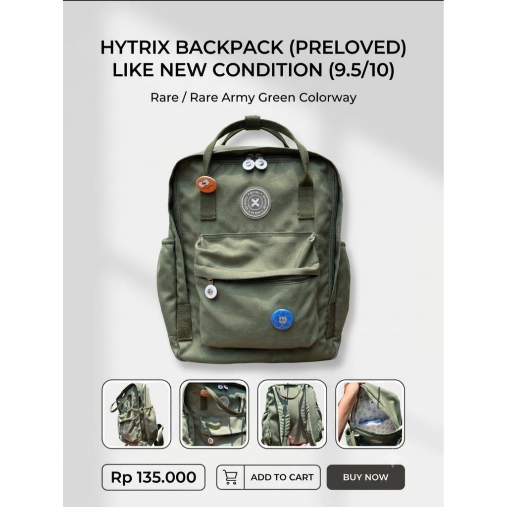 Tas Ransel HYTRIX Backpack Original Preloved Like New - Warna Green Tentara Army Rare Vintage Tas La