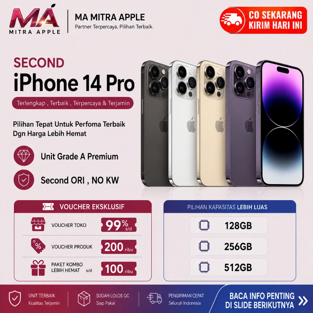 iPhone Second 14 PRO 128GB 256GB Ori NO Rekon NO Refurb Fisik Mulus Like New dan Bergaransi