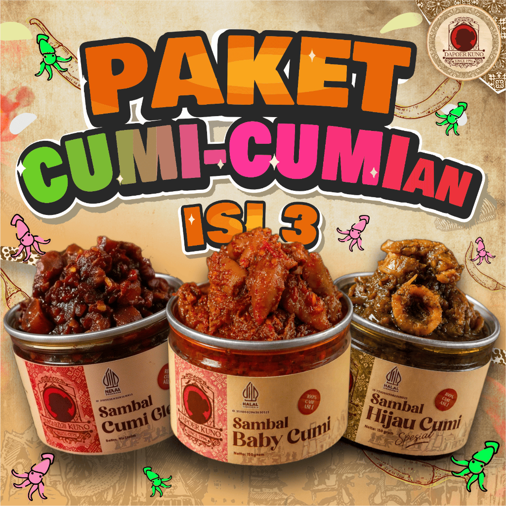 Paket Sambal Cumi Cumi an - Isi 3 DAPOER KUNO [150 Gram x 3pcs]