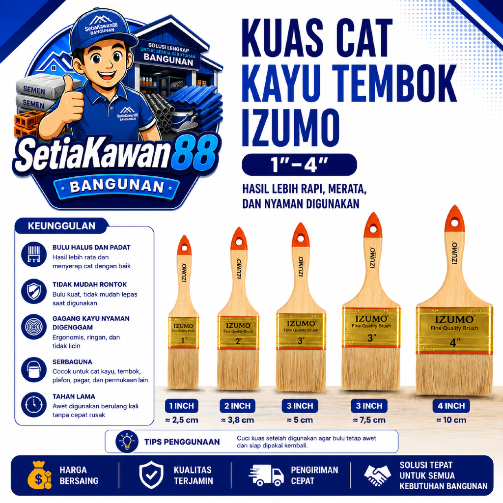 [IZM] Kuas Cat Tembok Gagang Kayu Serbaguna Paint Brush ECO 1/1.5/2/2.5/3/4 Inch Komplit Lengkap Uku