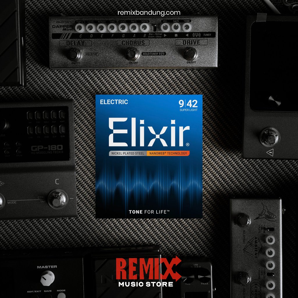 Elixir 12002 Nanoweb 09-42 Electric Guitar String Original - Senar Gitar Elektrik Elixir Nanoweb 9-4