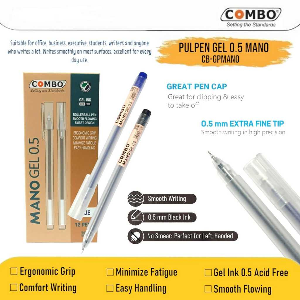 (1 LUSIN) PEN GEL 0.5 / Pulpen Gel 0.5 / Pena Gel / Ink Gel Pen MANO 0.5mm / Pulpen Gel Hitam / Pulp