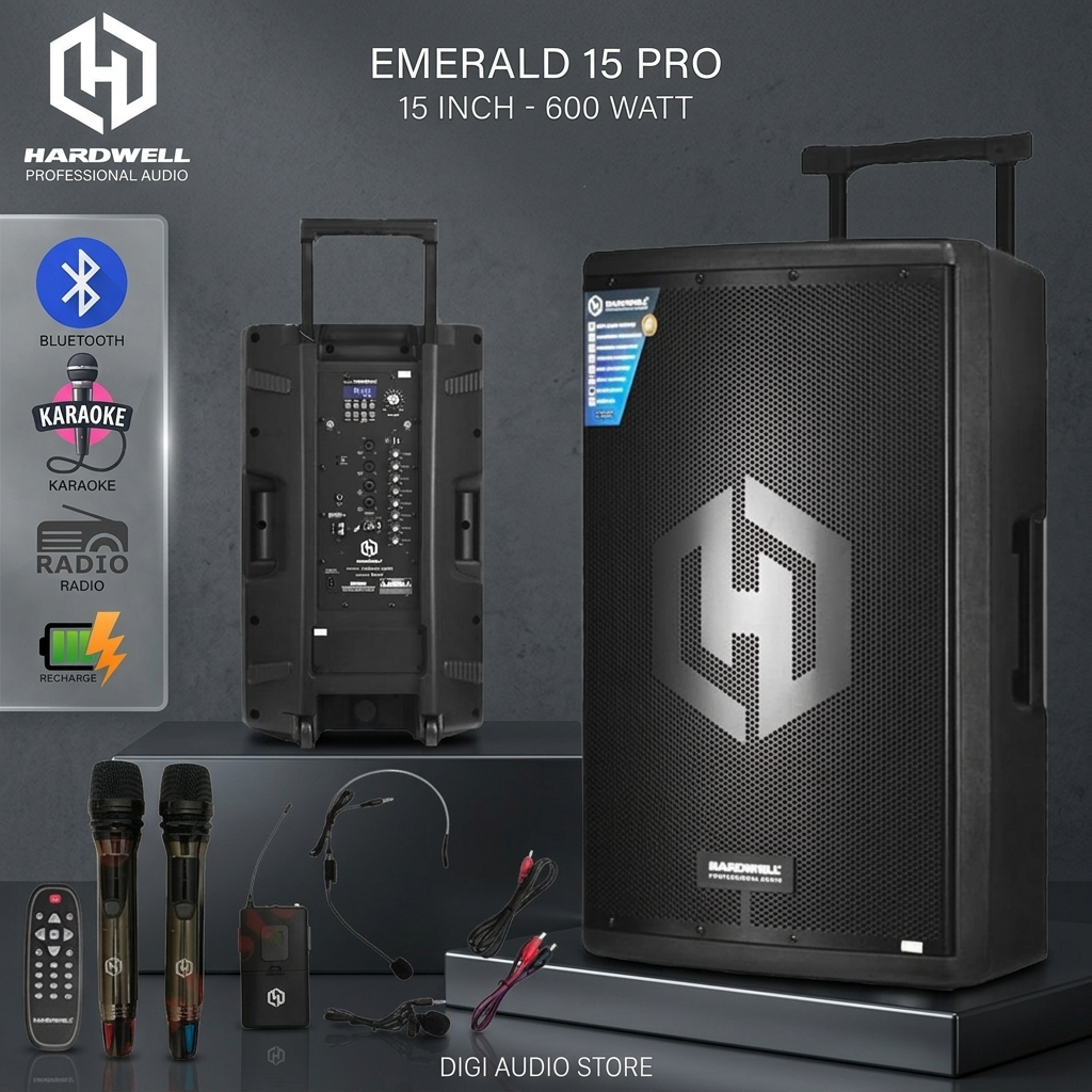 Speaker Portable Wireless Bluetooth Sound System Karaoke & Meeting 2 Mic Wireless & Headset HARDWELL