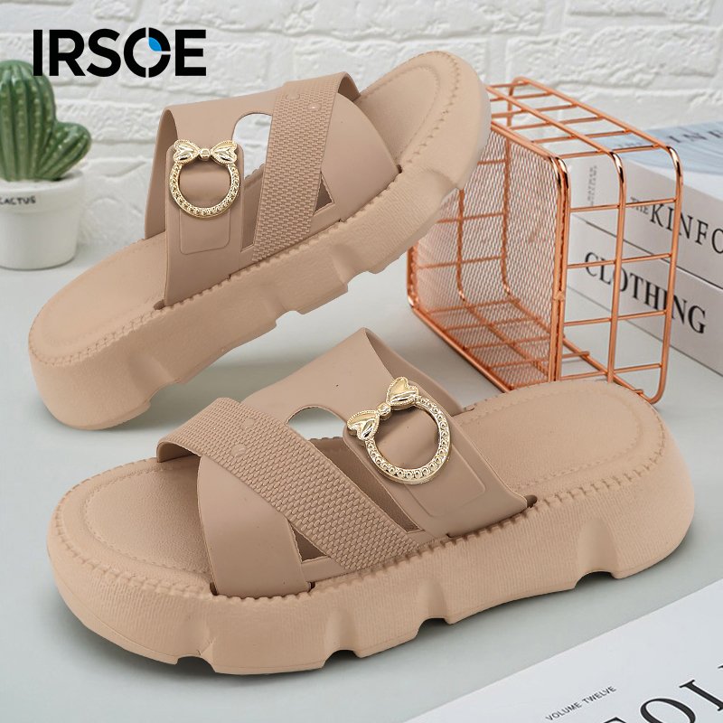 IRSOE Sandal Wanita Jelly Anti Slip Sendal Karet Motif Sandal Rumah Baotou Flat Sendal Wanita Terbar