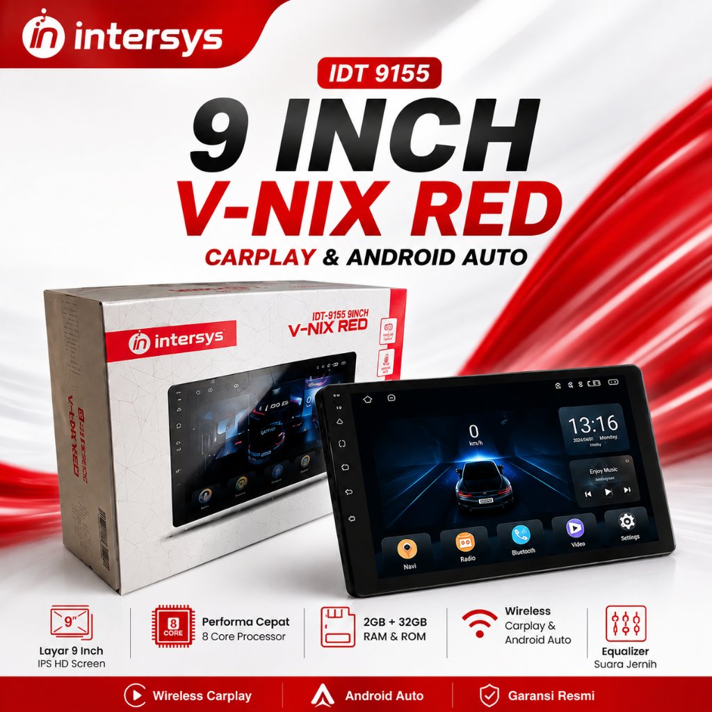Android Intersys IDT 9155 9 Inch V-NIX RED Carplay dan Android Auto