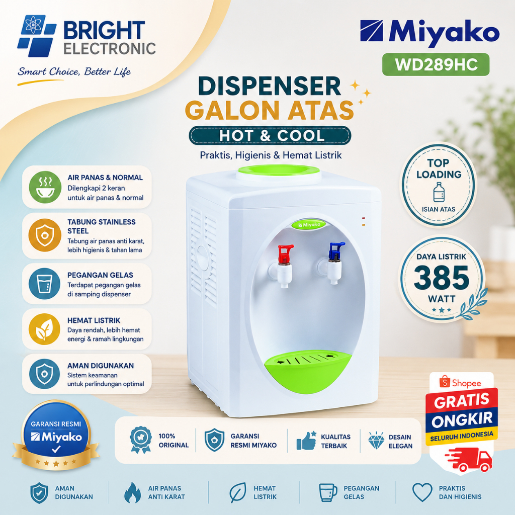 MIYAKO DISPENSER GALON ATAS WD 289HC/WD289HC/WD289 HC/WD 289 HC/WD-289HC/WD-289 HC TERMURAH ORI