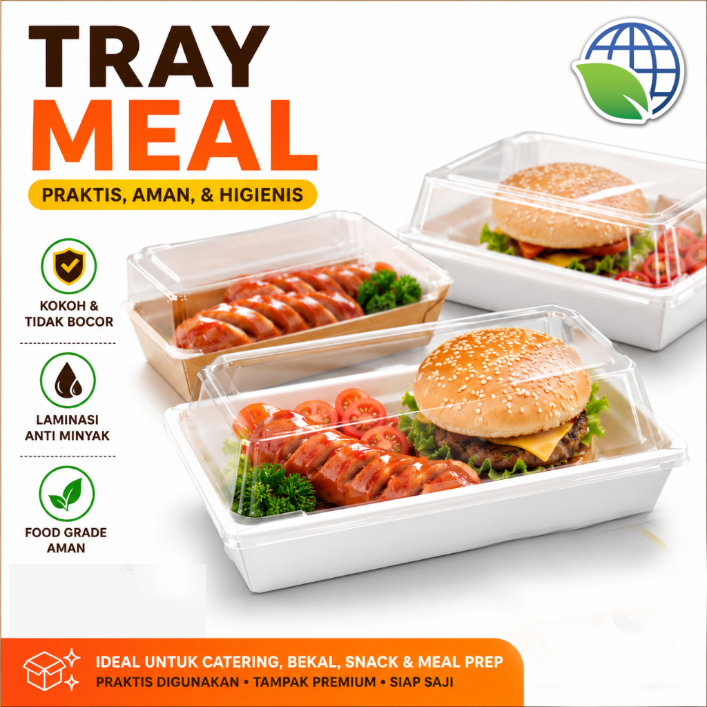 Tray Meal Box - Box Burger Hotdog - Paper Meal + Clear Lid (20 pcs)