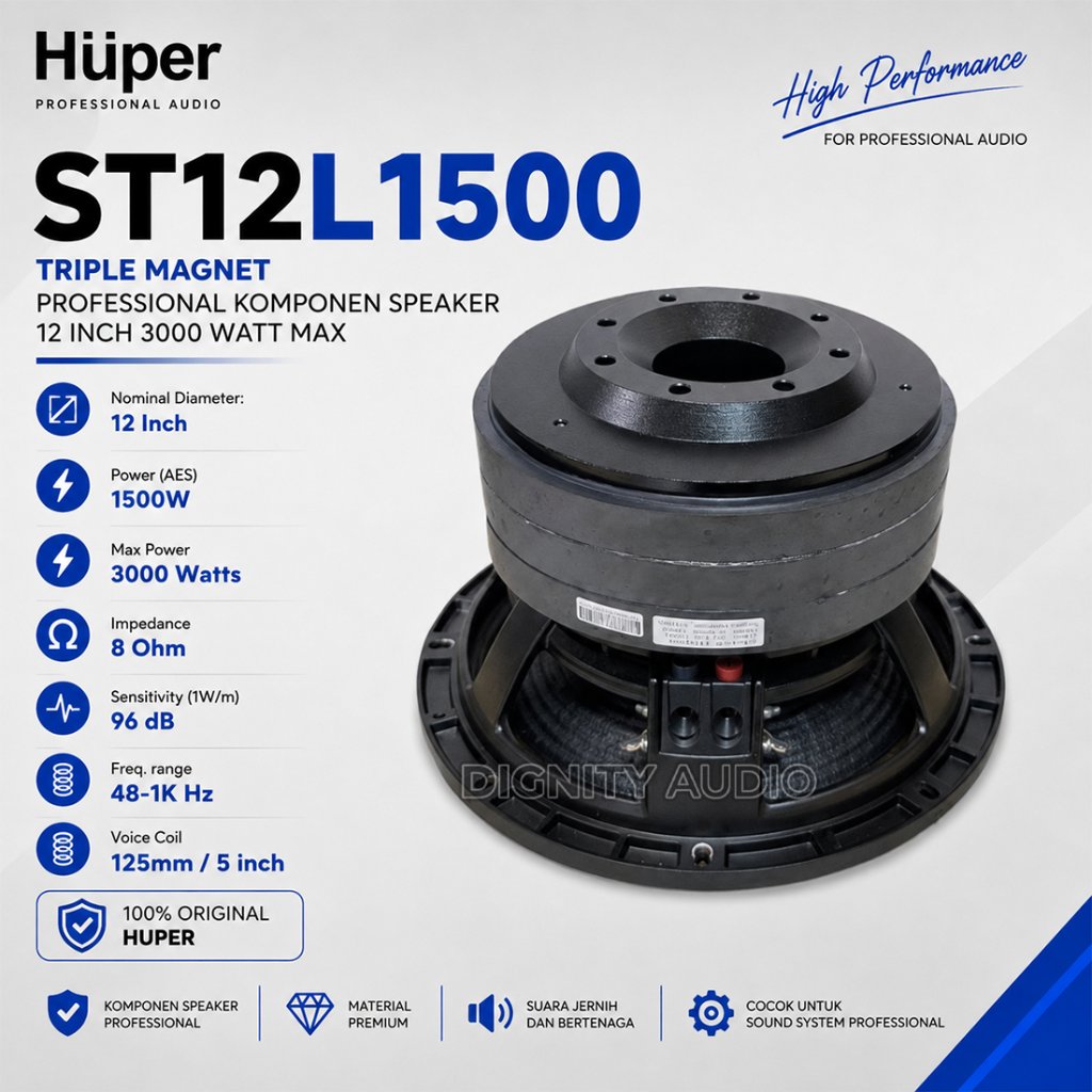 Komponen Speaker 12 Inch HUPER ST12 L1500 | ST12L1500 Triple Magnet Original