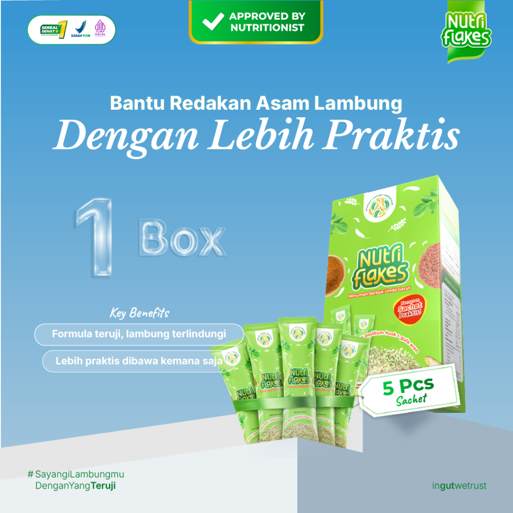 Nutriflakes Sachet Sereal Umbi Garut Solusi Redakan Asam Lambung