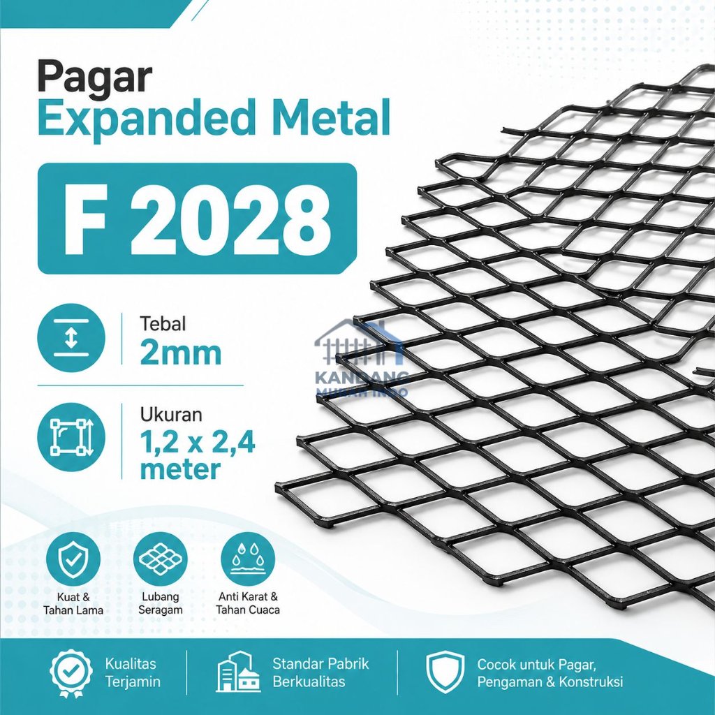 EXPANDED METAL TYPE F2028 TEBAL 2 MM LEMBARAN | UKURAN 1,2 x 2,4 PLAT BESI BAJA EXPANDED | PAGAR RAI