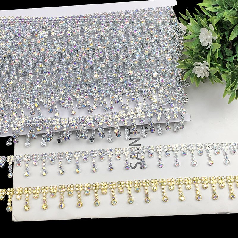 Payet Bordir Renda Berlian Kristal Plastik 9 Meter Emas Pelangi Silver Pelangi