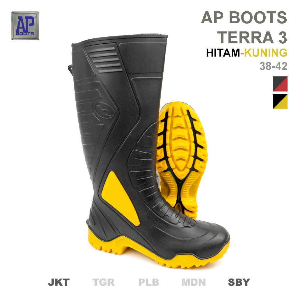 HOT AP BOOTS AP TERRA 3 HITAM KUNING - SEPATU BOOTS PVC