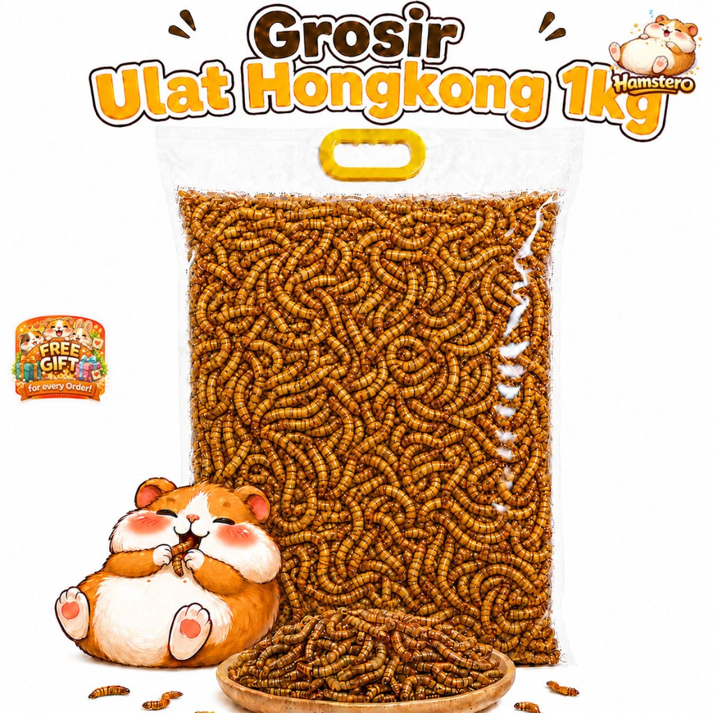 Hamstero Ulat Hongkong Kering 1kg Pakan Snack Makanan Hamster Sugar Glider Landak Mini Grosir Protei
