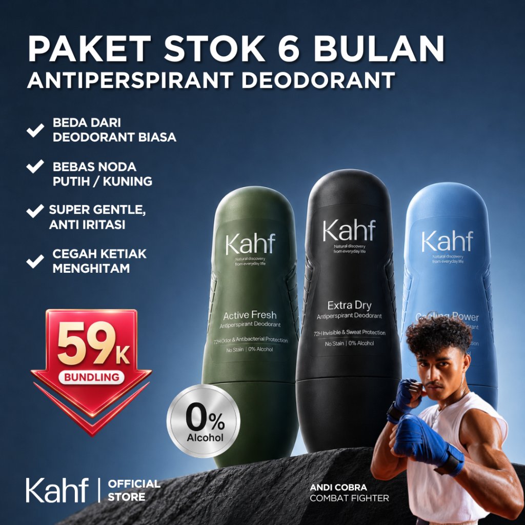 [SPESIAL PAKET ANDI COBRA] Kahf Triple Pack Antiperspirant Deodorant Roll On 45 ml - 3 pcs Deodoran 