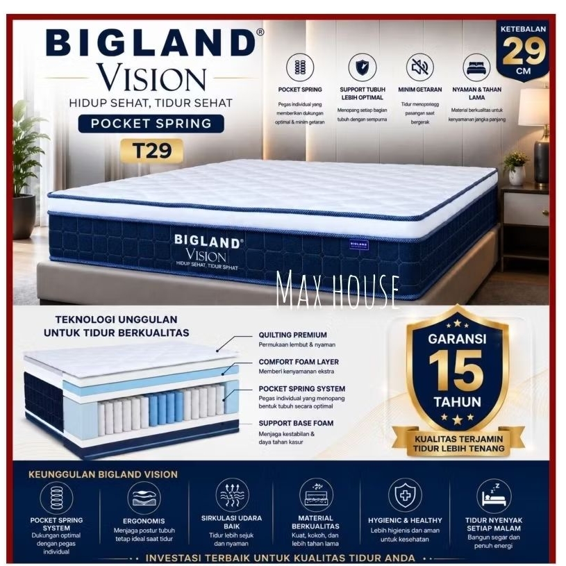 Kasur Springbed Bigland Plustop 180x200 cm / Springbed Bigland / Bigland Spring bed  180x200 cm / Ka