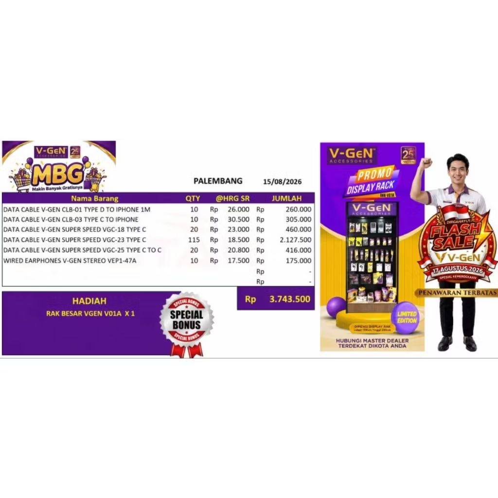 paket rak acecoriss + barang merk v-gen