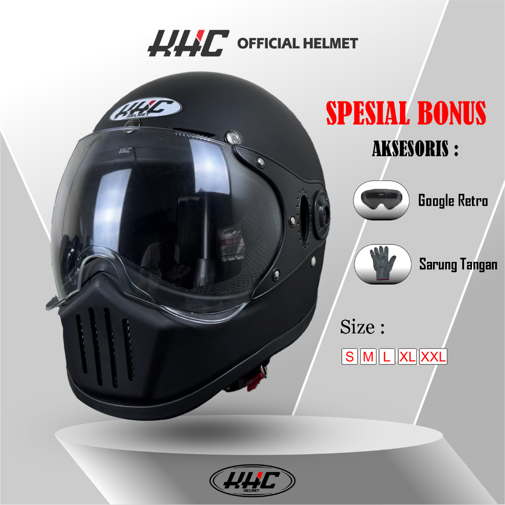 KHC Helm Full Face Cakil Kaca Pilot FREE GOGLE+ST