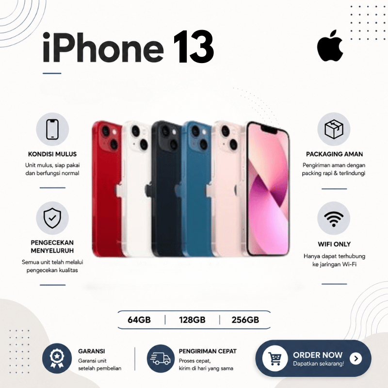 APPLE IPHONE 13 128GB  HP13  SECOND ORIGINAL BEKAS FULLSET SECOND INTER WIFI ONLY LIKE NEW HP13