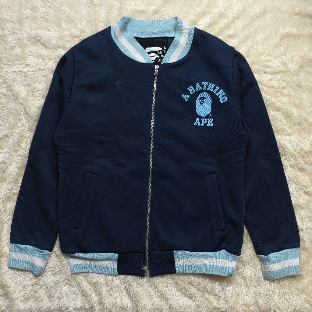 Vintage 90's Bape College Logo Varsity Jacket Navy