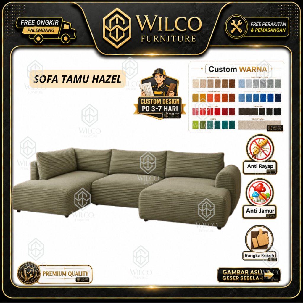 Sofa Tamu Hazel Custom | Sofa Tamu Letter U Minimalis Bahan Corduroy