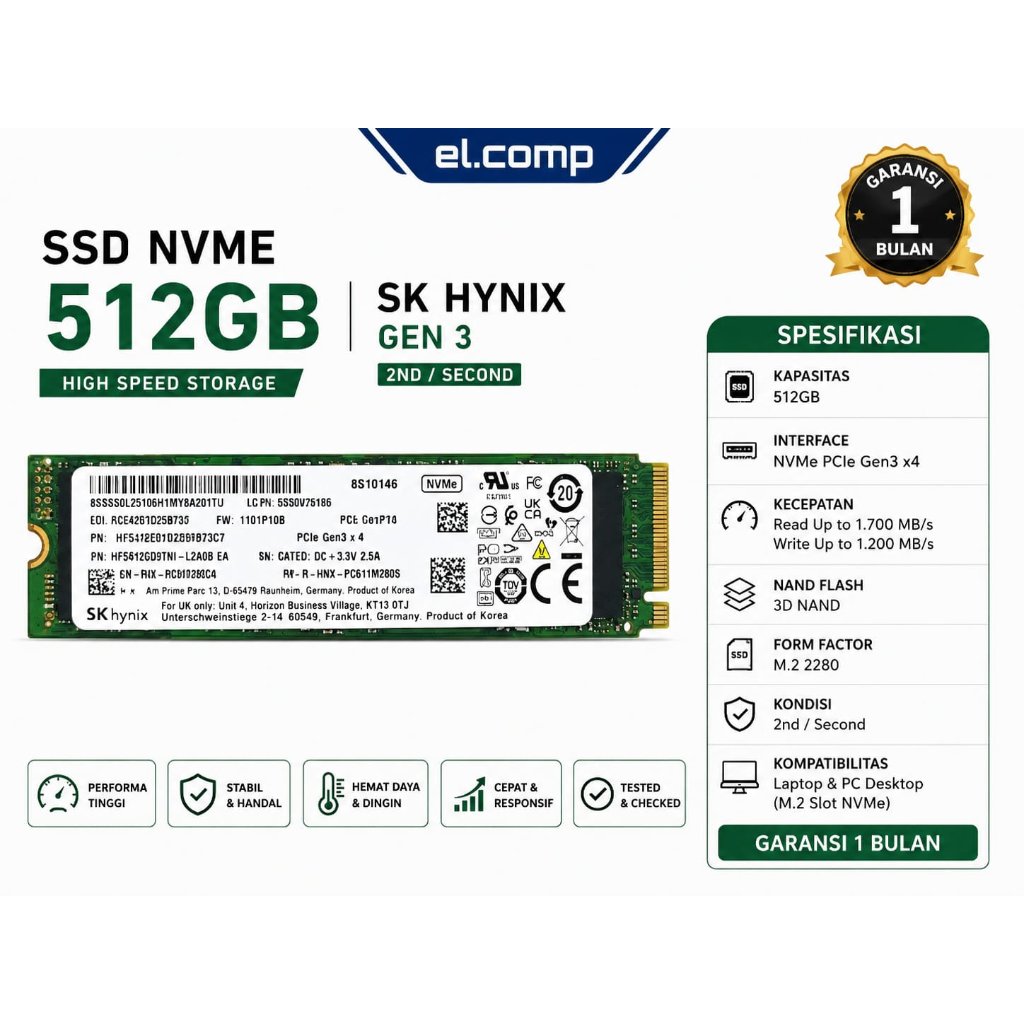 SSD NVME 512GB SK HYNIX GEN 3 2ND