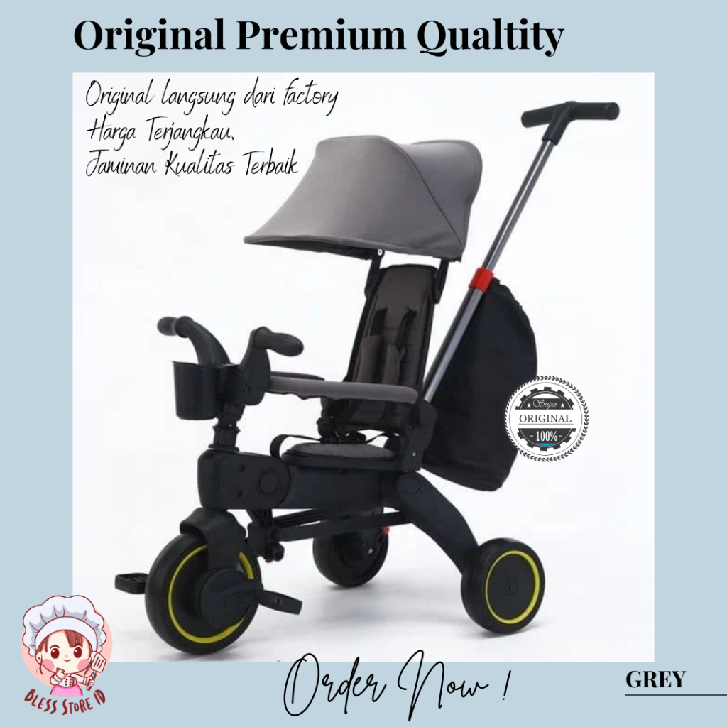 Sepeda Anak Roda Tiga Lipat Stroller Sepeda Anak Roda 3 Balita Dorong