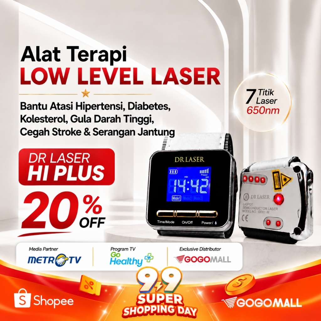 DR LASER HI PLUS OFFICIAL GOGOMALL - TERAPI MEMBANTU MENURUNKAN KOLESTEROL ASAM URAT & DARAH TINGGI