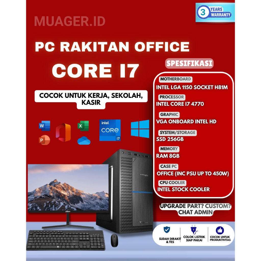 PC Rakitan Core i3 i5 i7 GEN 4 Paket Office Lengkap CPU Intel Admin Online Shop Editing Desain