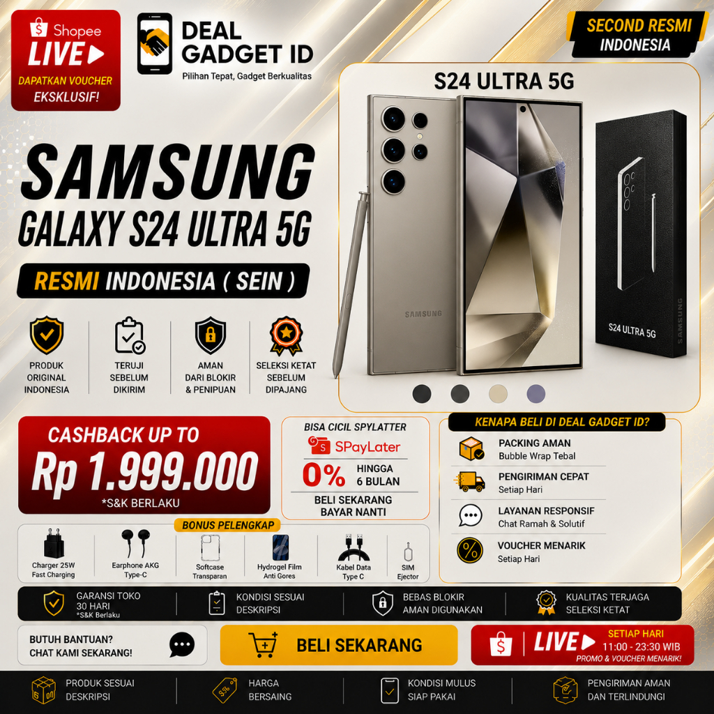 ( HP SEIN ) Samsung Galaxy S24 Ultra 5G 12/1TB 12/512GB 12/256GB Second Fullset Original Resmi Indon