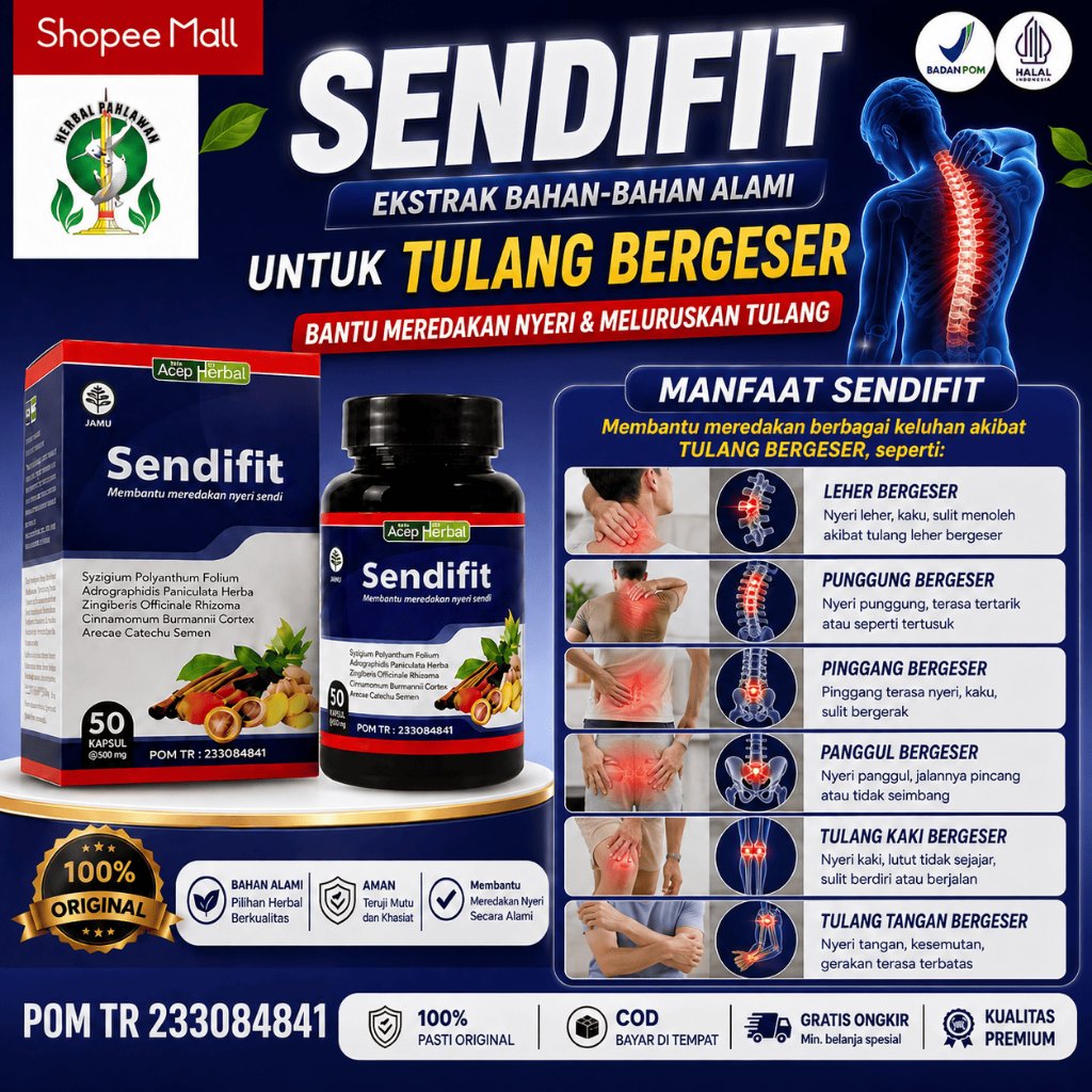 Obat Herbal Tulang Bergeser, Punggung Bergeser, Tulang Kaki Bergeser - SendiFit Legalitas BPOM
