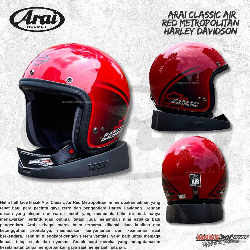 ARAI CLASSIC AIR RED METROPOLITAN HARLEY DAVIDSON RED BLACK HALF FACE ORIGINAL HELMET ARAI