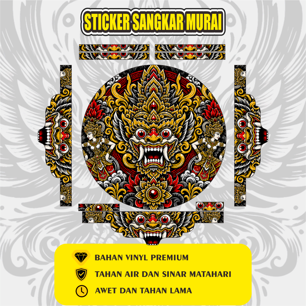 Sticker Sangkar Burung Murai Motif Barong Etnik Dewata Decal Sangkar Vinyl Premium Waterproof Glossy