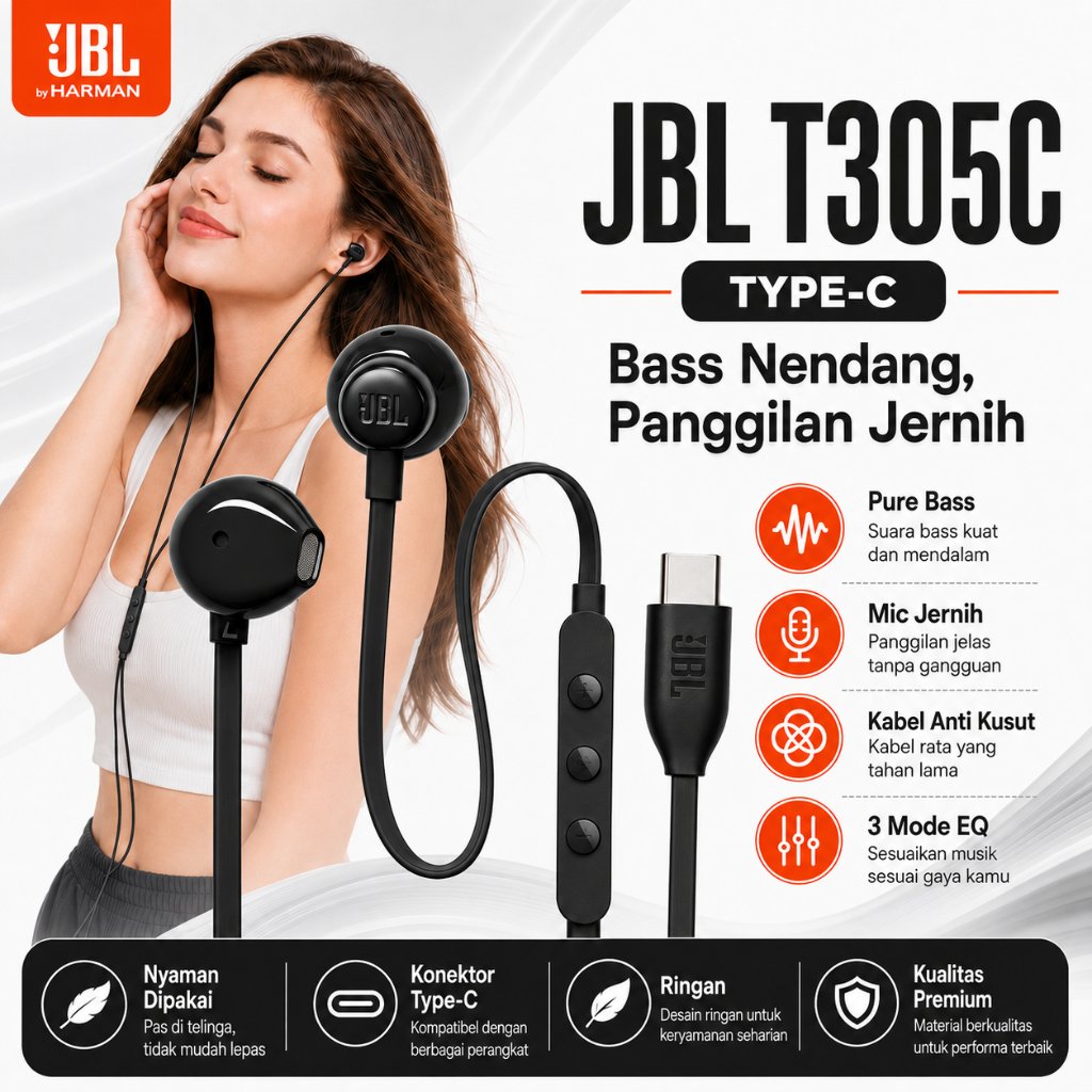 JBL Tune 305C USB-C Hi-Res EarbudsPure Bass /Type C Earphones