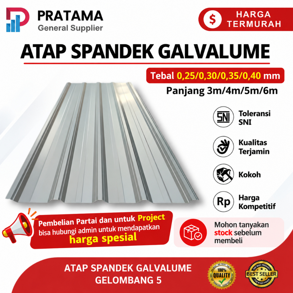 Atap Spandek Galvalum Panjang 3m 4m 5m 6m CM lebar 75cm / atap baja ringan