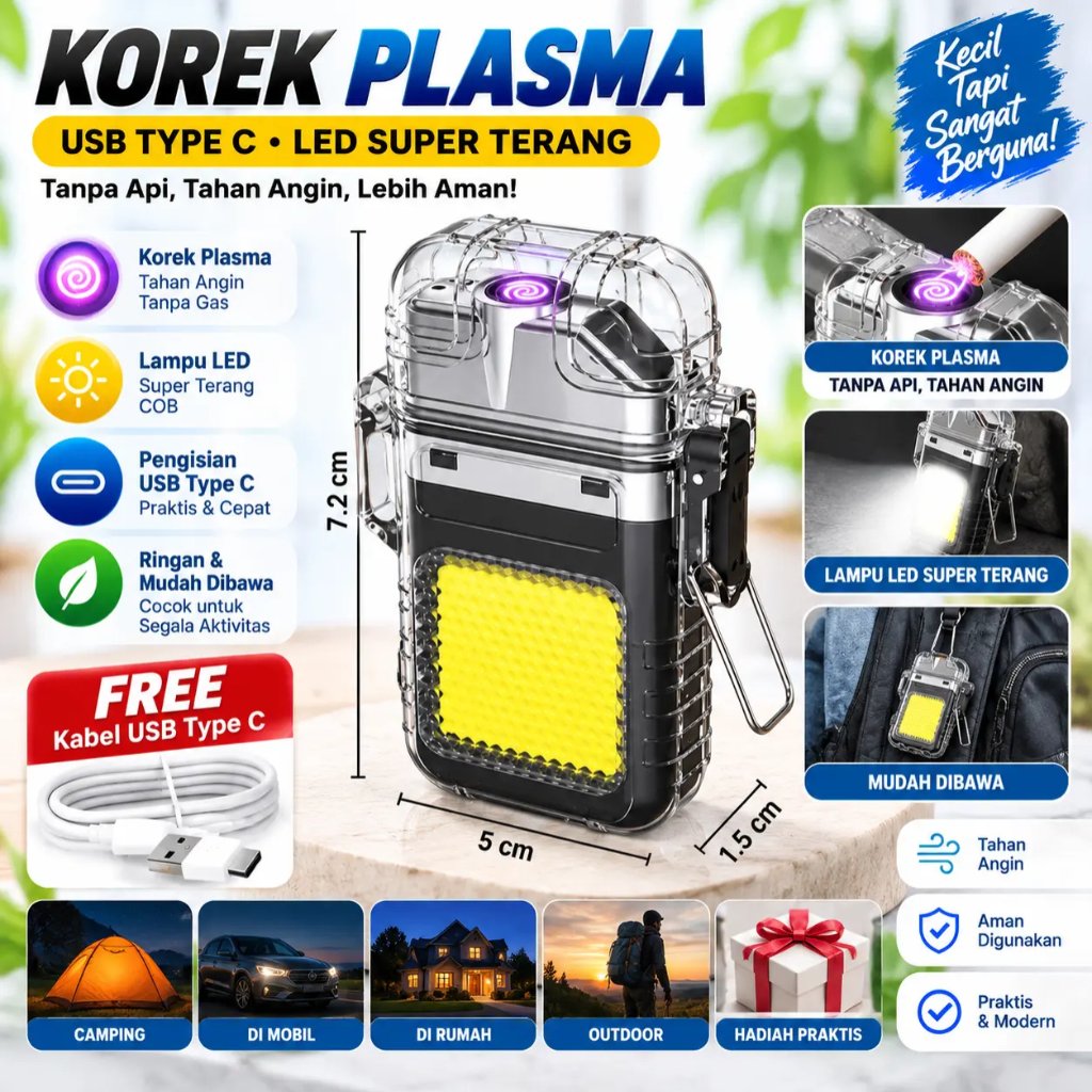 Elektrik  USB  Type C LED 3 Mode Lampu Senter Mini Tahan Air Pemantik Rokok Anti Angin Untuk Camping