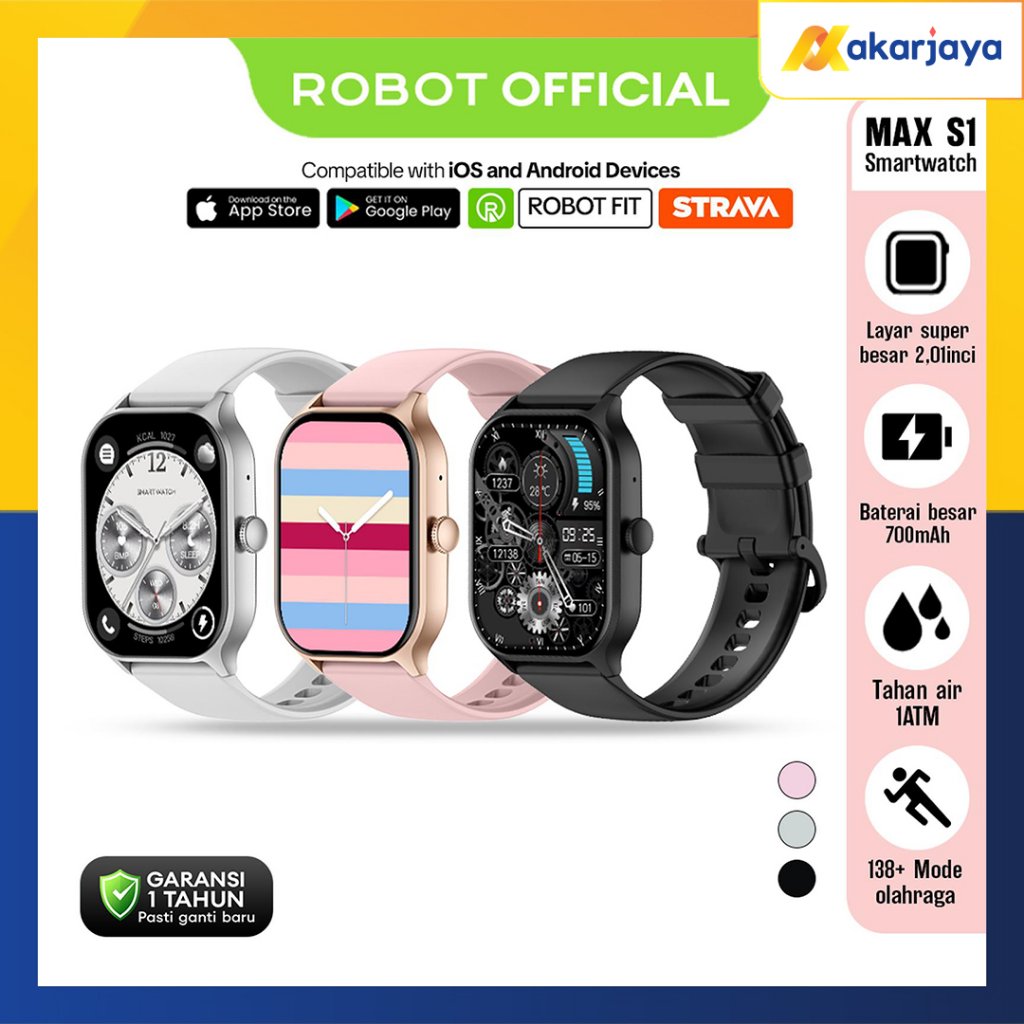 ROBOT Max S1 Smartwatch 2.01 Inch Baterai 700mAh Tahan Air 1ATM Bluetooth Call 138+ Mode Olahraga Sp