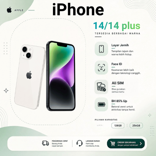 APPLE IPHONE 14/14PLUS  128GB 256GB SECOND HP14PLUS  IP14WIFI ONLY INTER ORIGINAL IP14BERGARANSI