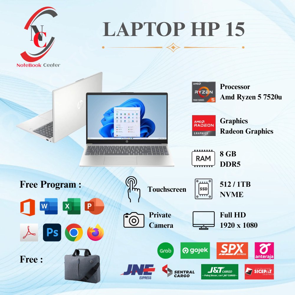 Laptop Baru Hp AMD Ryzen 5 7520u Touchscreen RAM 8GB SSD 1TB