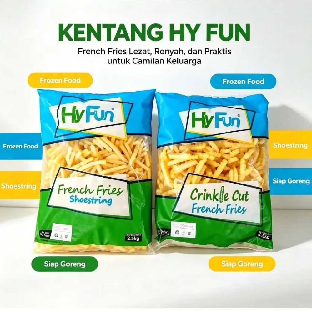 Kentang Goreng Beku Hy Fun Shoestring / Crinkle Hyfun / Straight Cut Hyfun 2.5 kg - Praktis untuk Sn